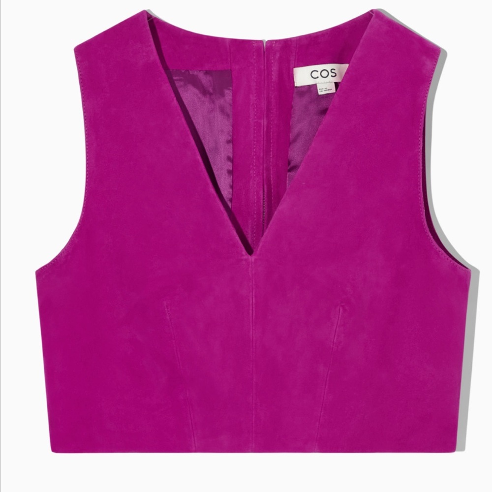COS Cropped V-Neck 100% leather Suede Top size 6